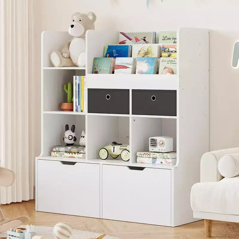 Kids Toy Storage Shelf , Wooden Bookcase, 4 Drawer Storage Shelf for Books Toys, Toddler Storage Box Organizer for Bedroom, Playroom