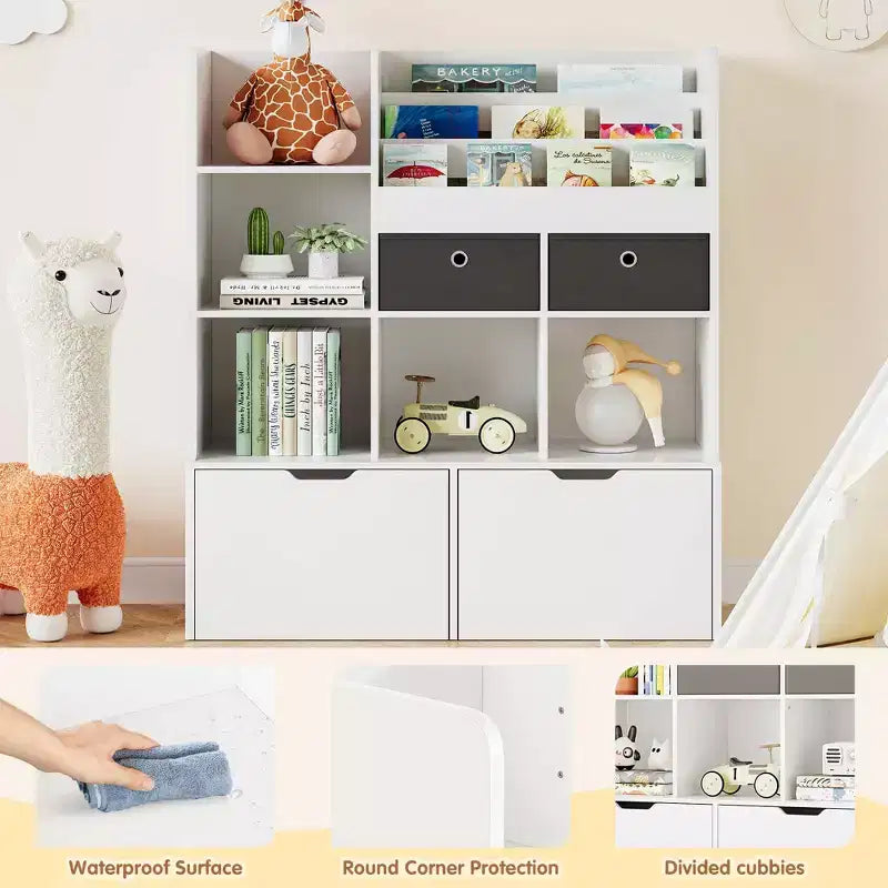 Étagère de rangement pour jouets d'enfants, bibliothèque en bois, étagère de rangement à 4 tiroirs pour livres et jouets, organisateur de rangement pour tout-petits pour chambre à coucher, salle de jeux