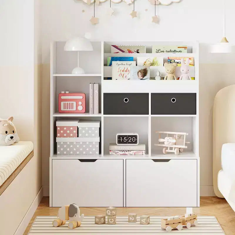 Étagère de rangement pour jouets d'enfants, bibliothèque en bois, étagère de rangement à 4 tiroirs pour livres et jouets, organisateur de rangement pour tout-petits pour chambre à coucher, salle de jeux
