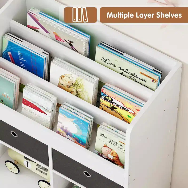 Étagère de rangement pour jouets d'enfants, bibliothèque en bois, étagère de rangement à 4 tiroirs pour livres et jouets, organisateur de rangement pour tout-petits pour chambre à coucher, salle de jeux