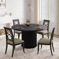 47Inch Round Dining Table for 4-6 People, Black Dining Room Table with Sturdy Waveform Metal Pedestal Base, Industrial Circle Kitchen Table