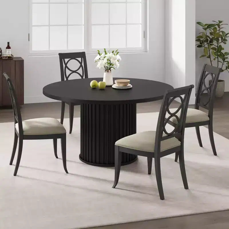 Table à manger ronde de 47 pouces pour 4 à 6 personnes, table de salle à manger noire avec piédestal métallique robuste en forme de vague, table de cuisine industrielle circulaire