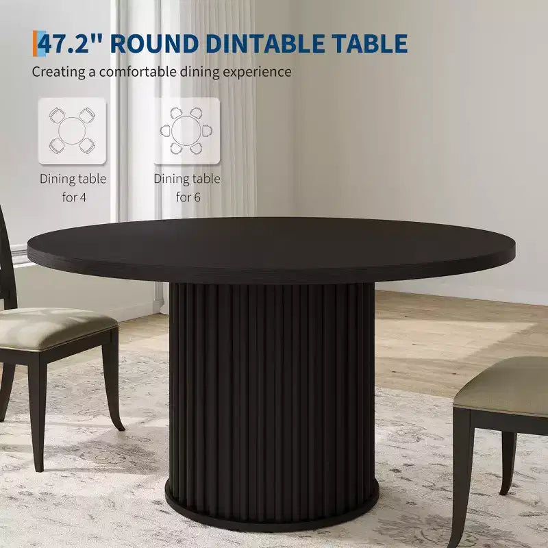 Table à manger ronde de 47 pouces pour 4 à 6 personnes, table de salle à manger noire avec piédestal métallique robuste en forme de vague, table de cuisine industrielle circulaire