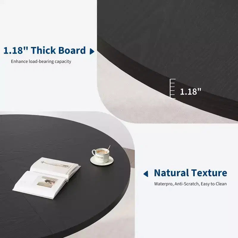 Table à manger ronde de 47 pouces pour 4 à 6 personnes, table de salle à manger noire avec piédestal métallique robuste en forme de vague, table de cuisine industrielle circulaire