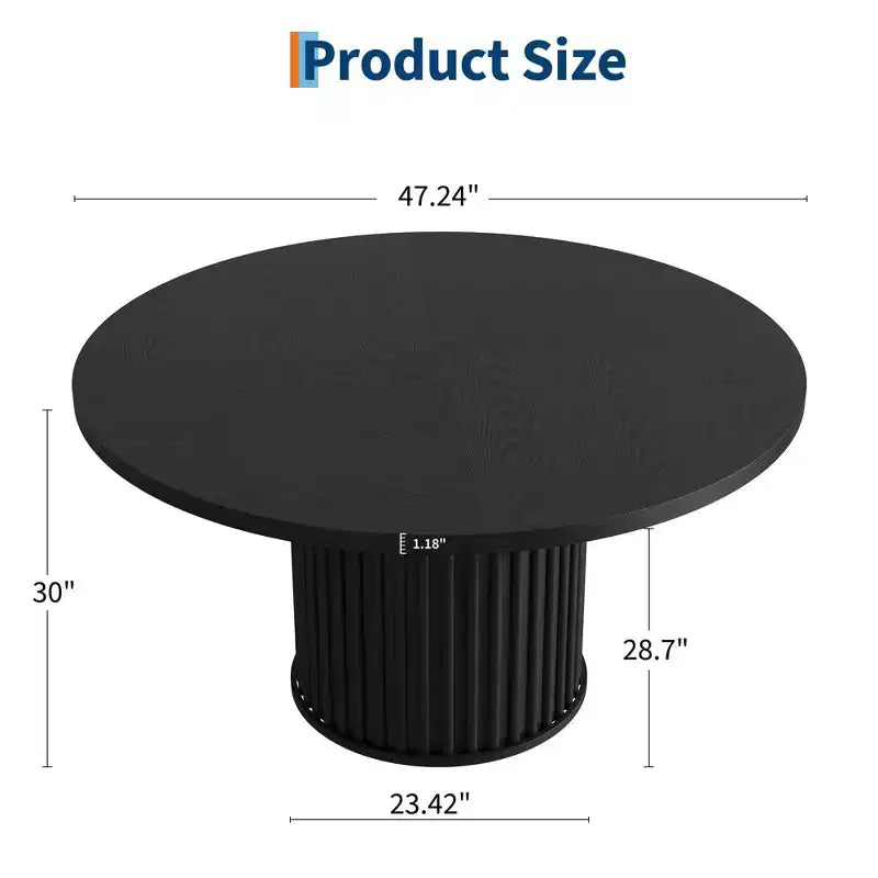 Table à manger ronde de 47 pouces pour 4 à 6 personnes, table de salle à manger noire avec piédestal métallique robuste en forme de vague, table de cuisine industrielle circulaire