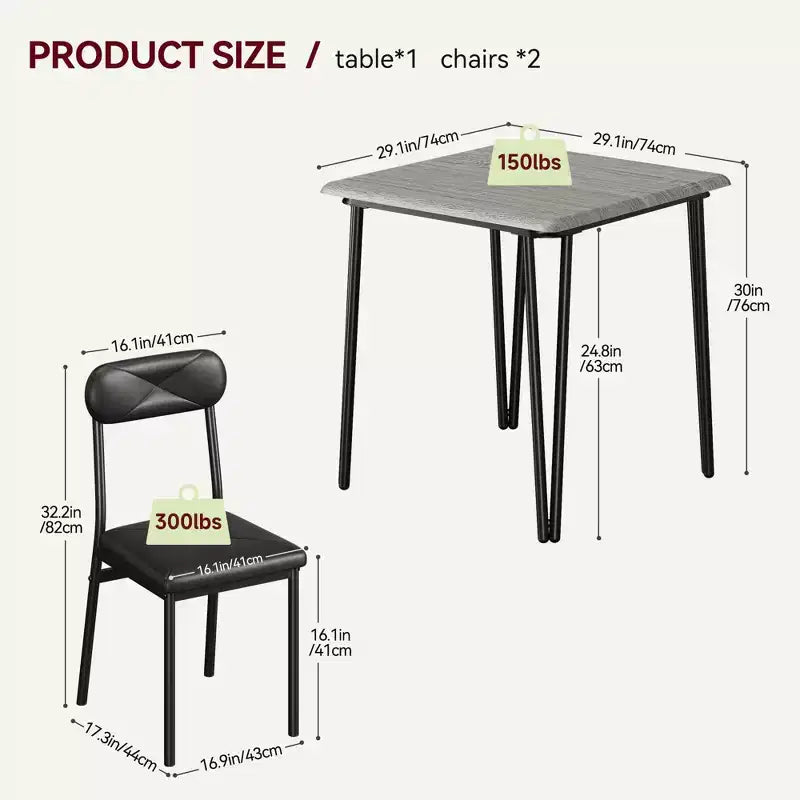 Ensemble table de salle à manger 3 pièces, avec 2 chaises rembourrées