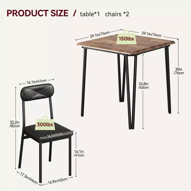 Ensemble table de salle à manger 3 pièces, avec 2 chaises rembourrées