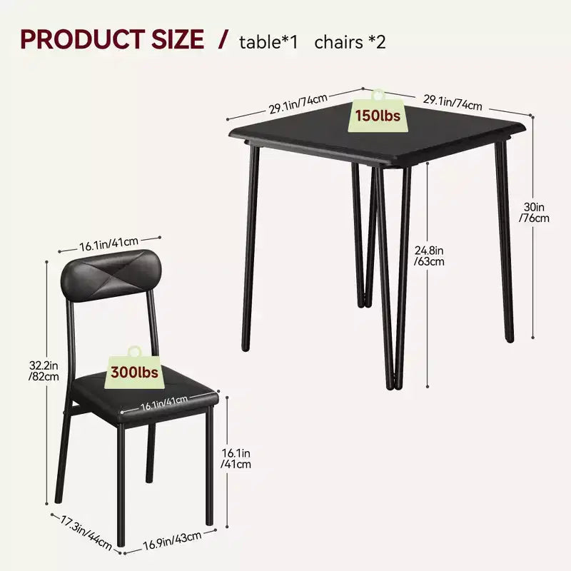 Ensemble table de salle à manger 3 pièces, avec 2 chaises rembourrées