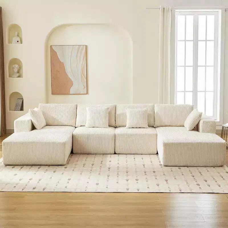 Oversized U-Shaped Cloud Couch, 137 Corduroy Modular Sectional Sofa with Chaise, No Assembly Required, Deep Seat, Compression Foam Sofa
