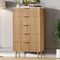 DobleePy 5-Drawer Oak Dresser with Faux Marble Top, Modern Fluted Wood Chest with Gold Handles for Bedroom, Living Room, Entryway, 48 Tall
