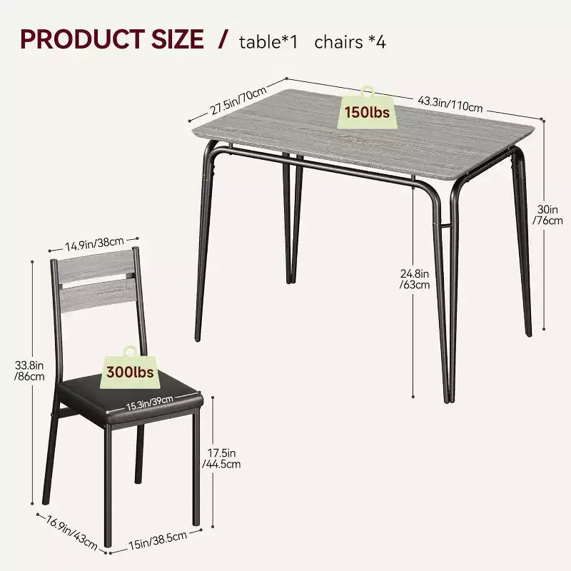 Ensemble de salle à manger 5 pièces GustoWave, avec 4 chaises rembourrées