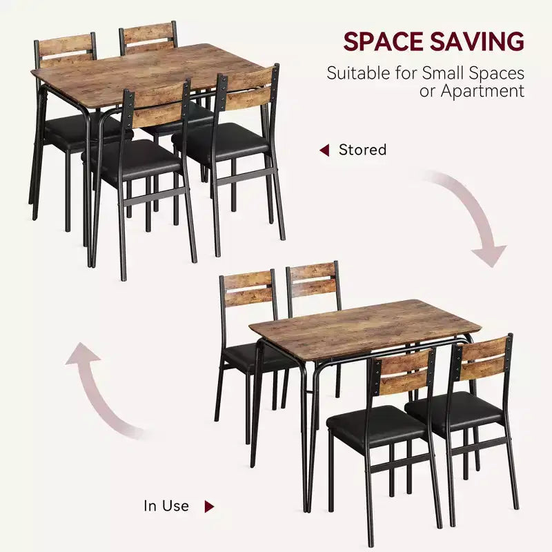 Ensemble de salle à manger 5 pièces GustoWave, avec 4 chaises rembourrées