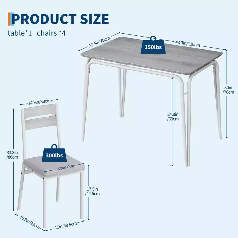 Ensemble de salle à manger 5 pièces GustoWave, avec 4 chaises rembourrées