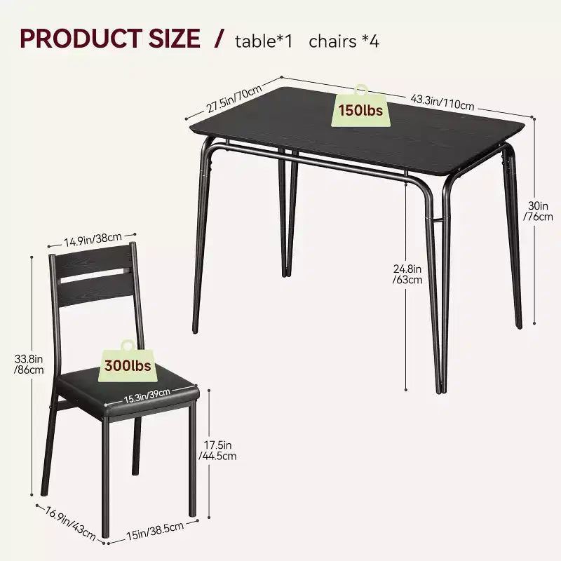 Ensemble de salle à manger 5 pièces GustoWave, avec 4 chaises rembourrées