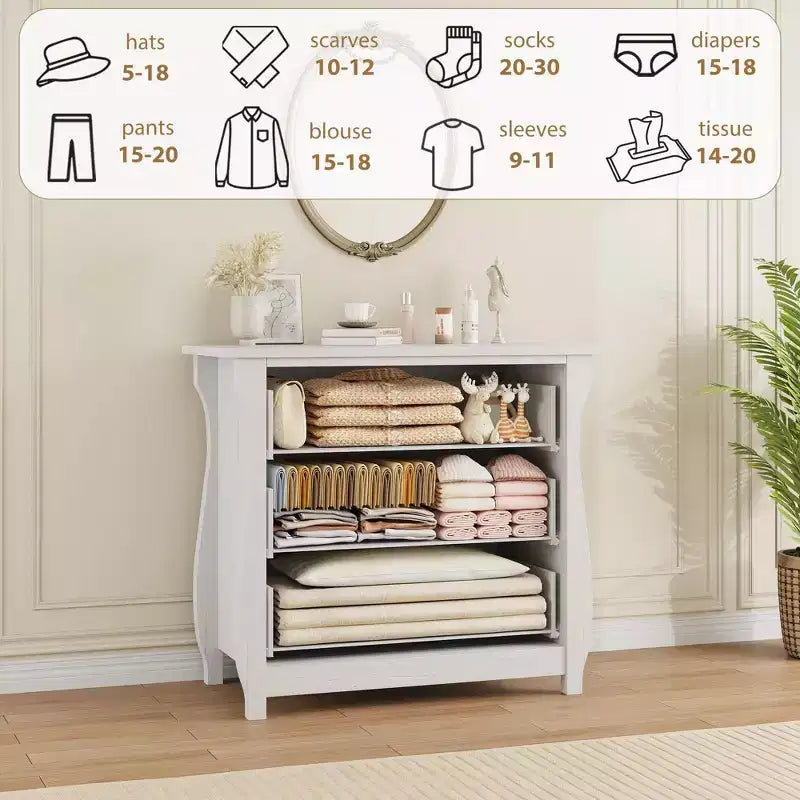 Commode à 3 tiroirs - Commode haute de style bohème avec pieds courbés, accents en rotin et rangement autoportant (76,2 L x 40,1 l x 74,4 H cm)