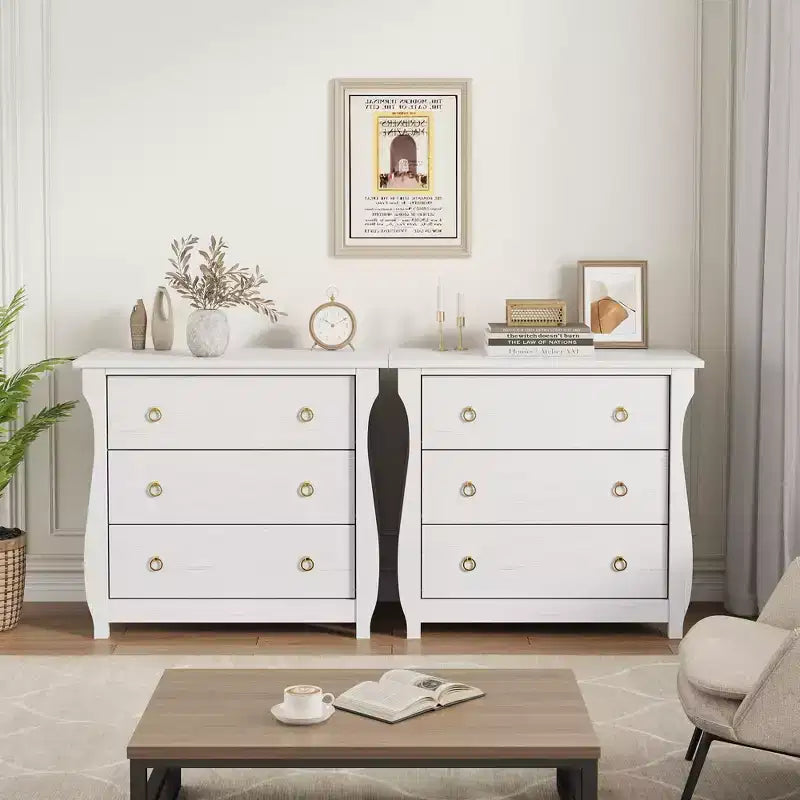 Commode à 3 tiroirs - Commode haute de style bohème avec pieds courbés, accents en rotin et rangement autoportant (76,2 L x 40,1 l x 74,4 H cm)