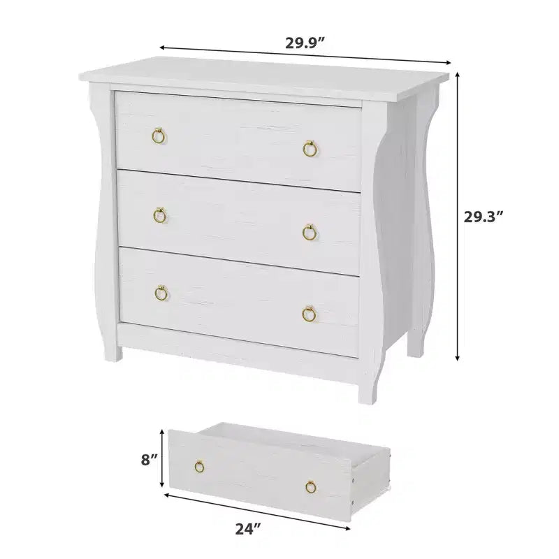 Commode à 3 tiroirs - Commode haute de style bohème avec pieds courbés, accents en rotin et rangement autoportant (76,2 L x 40,1 l x 74,4 H cm)