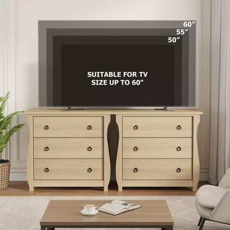 Commode à 3 tiroirs - Commode haute de style bohème avec pieds courbés, accents en rotin et rangement autoportant (76,2 L x 40,1 l x 74,4 H cm)