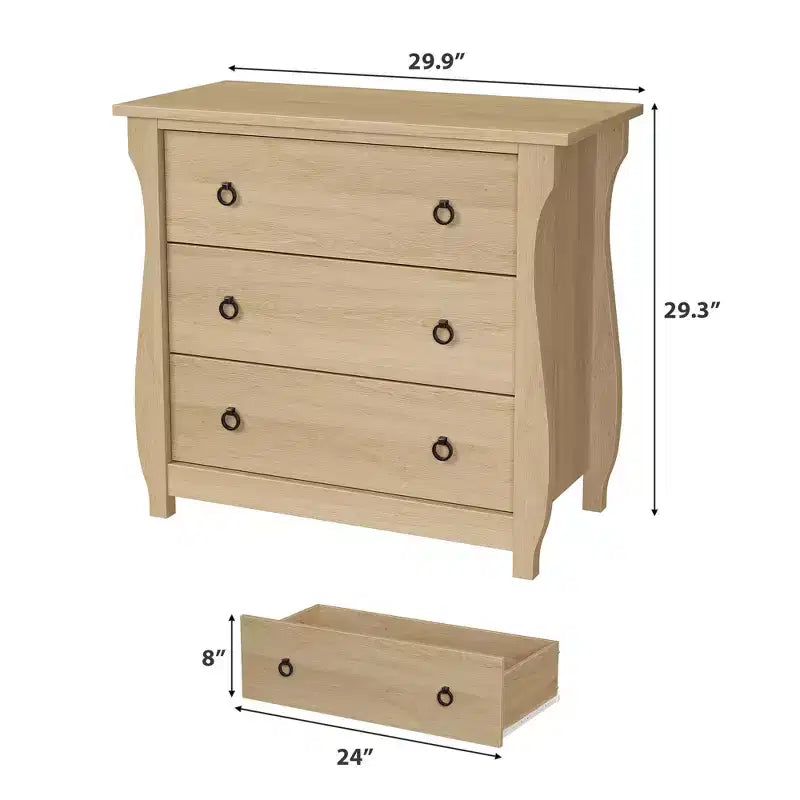 Commode à 3 tiroirs - Commode haute de style bohème avec pieds courbés, accents en rotin et rangement autoportant (76,2 L x 40,1 l x 74,4 H cm)