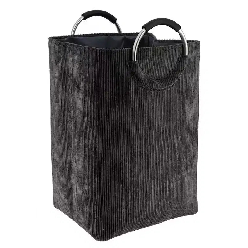 Evideco Articles de maison français Panier à linge en velours côtelé 55L Gris anthracite