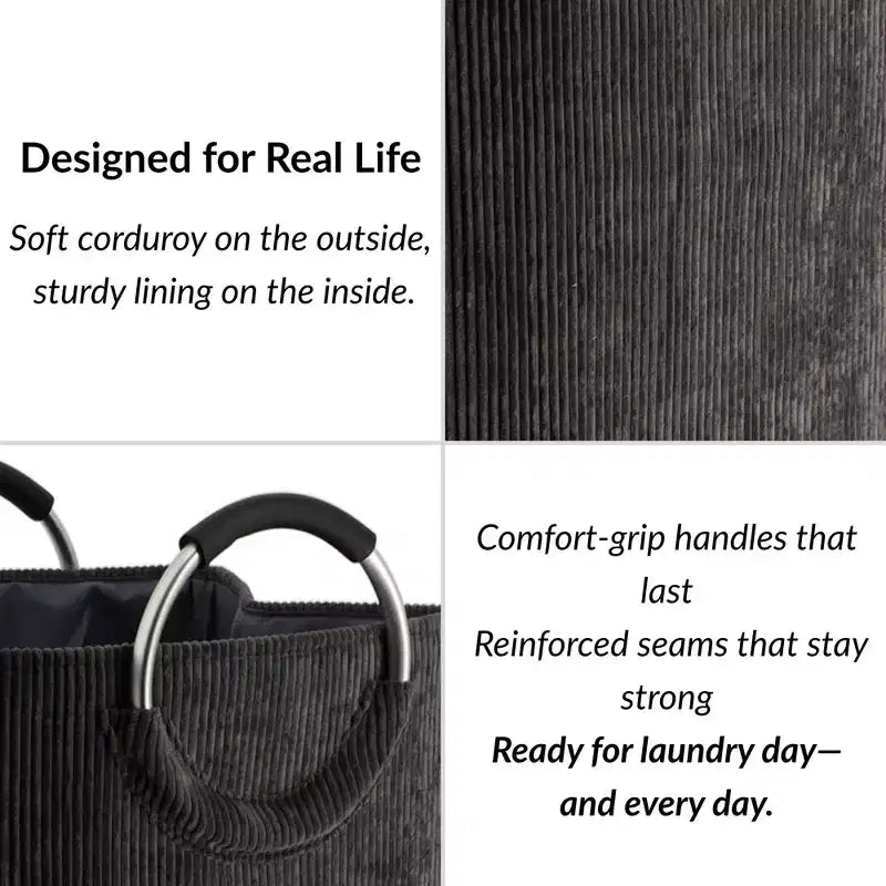 Evideco Articles de maison français Panier à linge en velours côtelé 55L Gris anthracite
