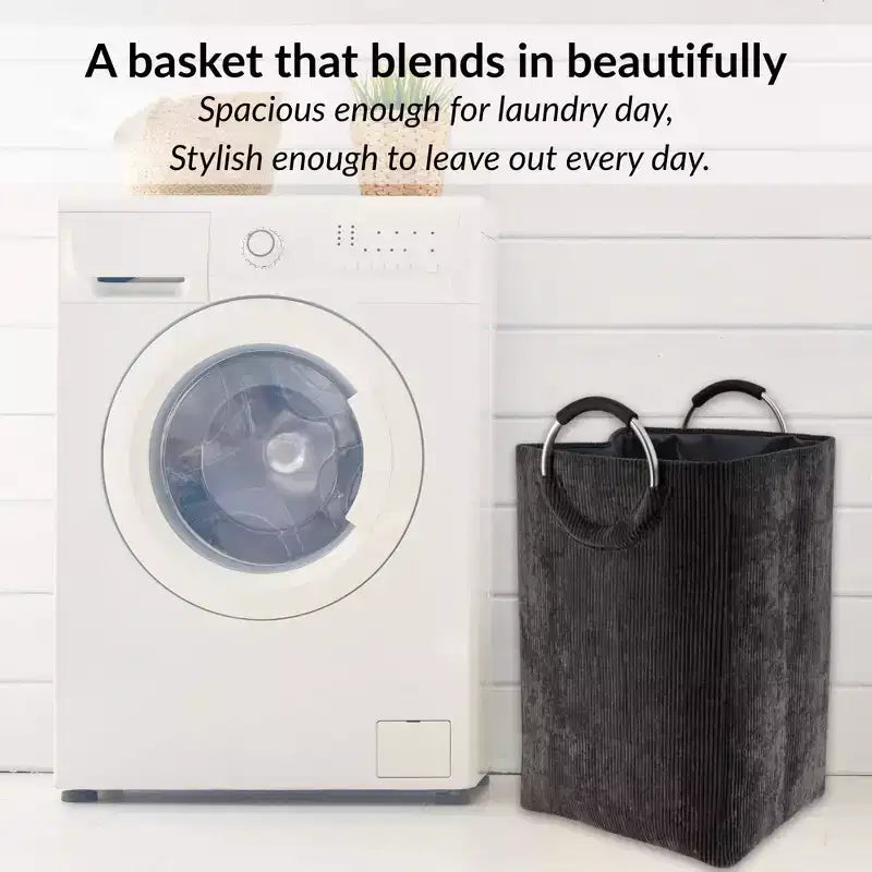 Evideco Articles de maison français Panier à linge en velours côtelé 55L Gris anthracite