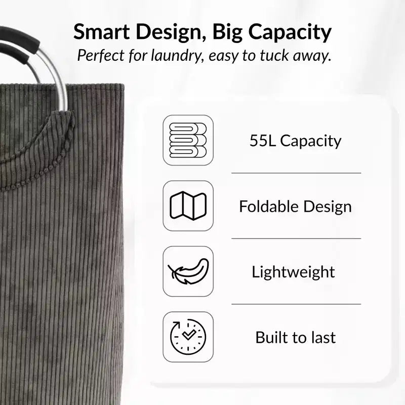 Evideco Articles de maison français Panier à linge en velours côtelé 55L Gris anthracite