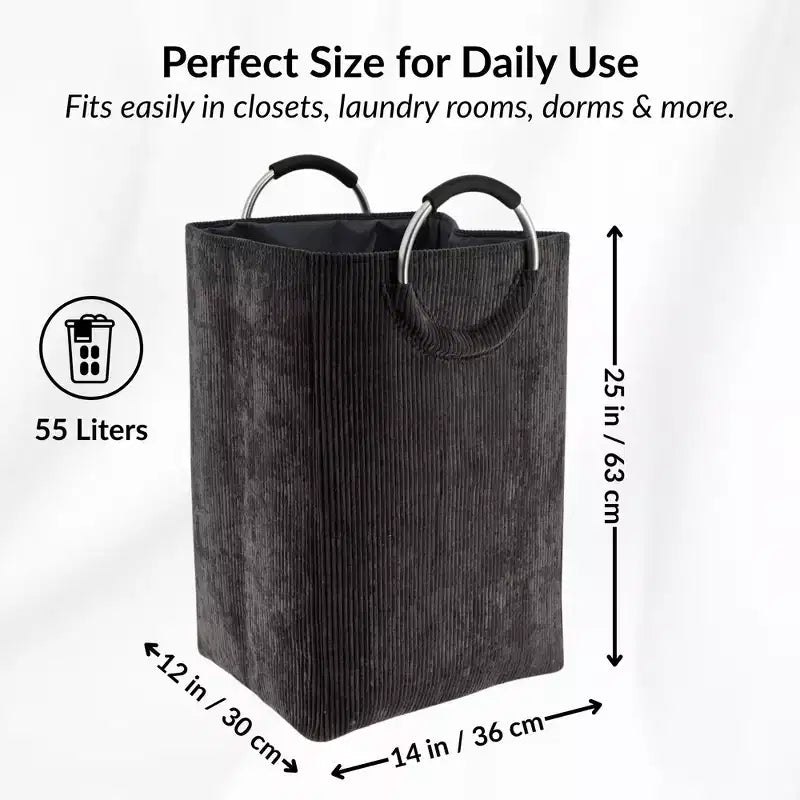 Evideco Articles de maison français Panier à linge en velours côtelé 55L Gris anthracite