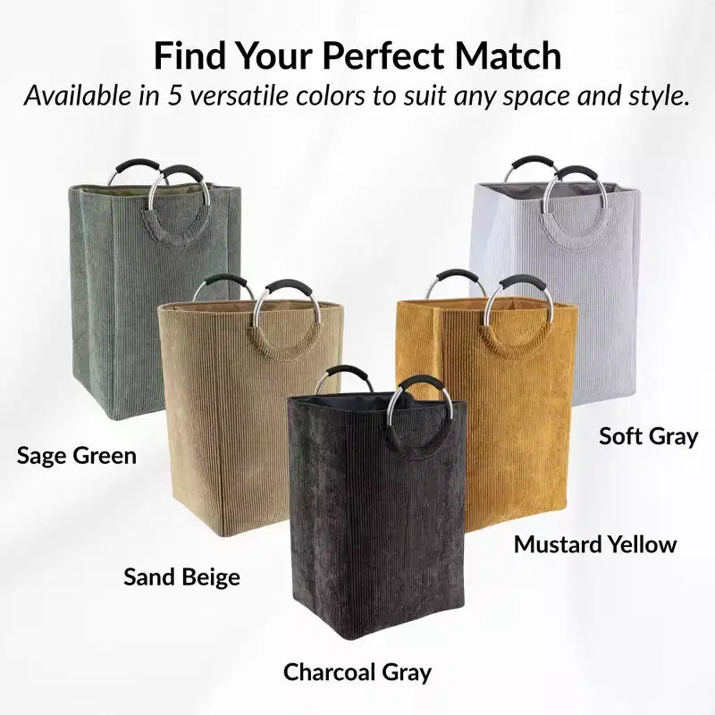 Evideco Articles de maison français Panier à linge en velours côtelé 55L Gris anthracite