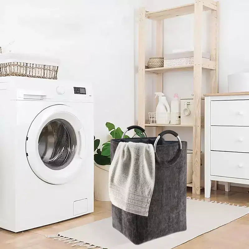 Evideco Articles de maison français Panier à linge en velours côtelé 55L Gris anthracite