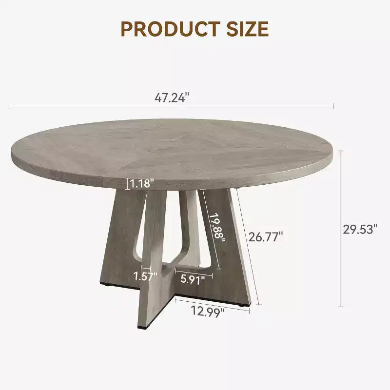 Table à manger ronde en MDF de 47 pouces pour 4 à 6 personnes, plateau et pieds en bois de style rustique, grande table de maison pour cuisine salon (sans chaises)
