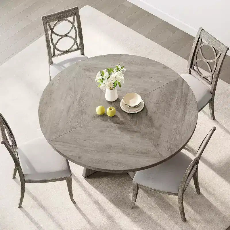 Table à manger ronde en MDF de 47 pouces pour 4 à 6 personnes, plateau et pieds en bois de style rustique, grande table de maison pour cuisine salon (sans chaises)