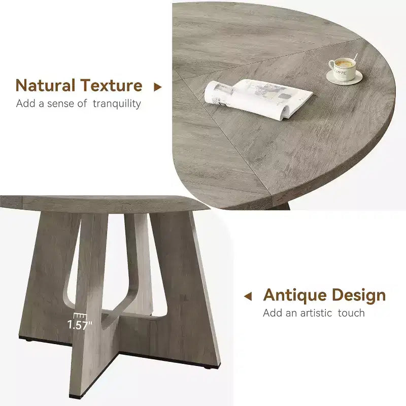 Table à manger ronde en MDF de 47 pouces pour 4 à 6 personnes, plateau et pieds en bois de style rustique, grande table de maison pour cuisine salon (sans chaises)
