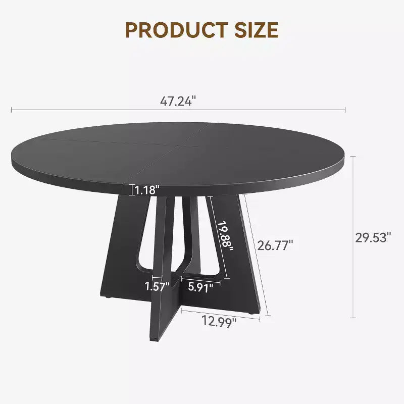 Table à manger ronde en MDF de 47 pouces pour 4 à 6 personnes, plateau et pieds en bois de style rustique, grande table de maison pour cuisine salon (sans chaises)