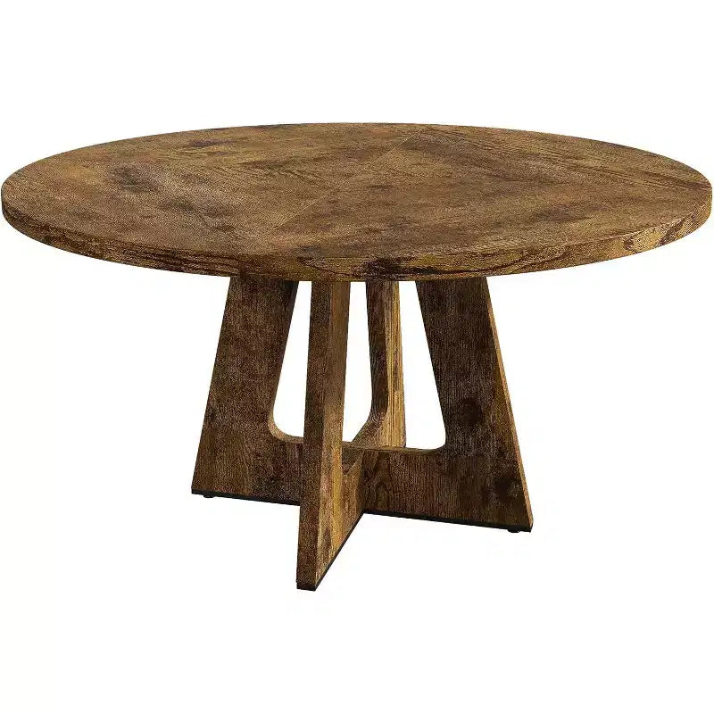 Table à manger ronde en MDF de 47 pouces pour 4 à 6 personnes, plateau et pieds en bois de style rustique, grande table de maison pour cuisine salon (sans chaises)