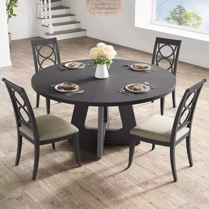 Table à manger ronde en MDF de 47 pouces pour 4 à 6 personnes, plateau et pieds en bois de style rustique, grande table de maison pour cuisine salon (sans chaises)