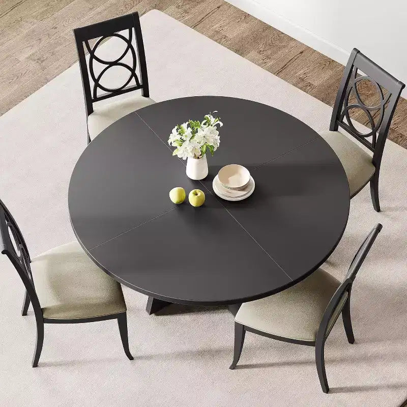 Table à manger ronde en MDF de 47 pouces pour 4 à 6 personnes, plateau et pieds en bois de style rustique, grande table de maison pour cuisine salon (sans chaises)