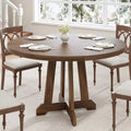Round Dining Table for 4, 47 Inch Wooden Kitchen Table with Sturty Legs, Dining Room Table, Circle Table, Brown Dinner Table