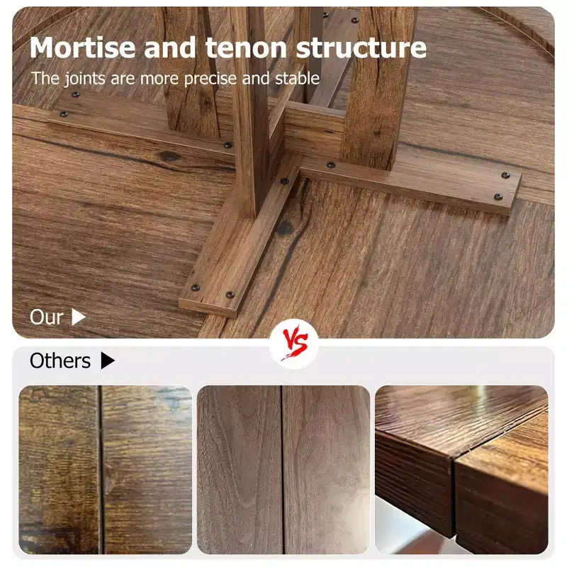 Table à manger ronde pour 4 personnes, table de cuisine en bois de 119 cm avec pieds robustes, table de salle à manger, table circulaire, table à dîner marron