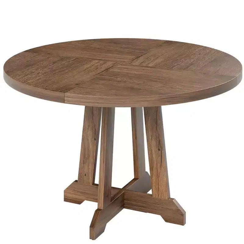 Table à manger ronde pour 4 personnes, table de cuisine en bois de 119 cm avec pieds robustes, table de salle à manger, table circulaire, table à dîner marron