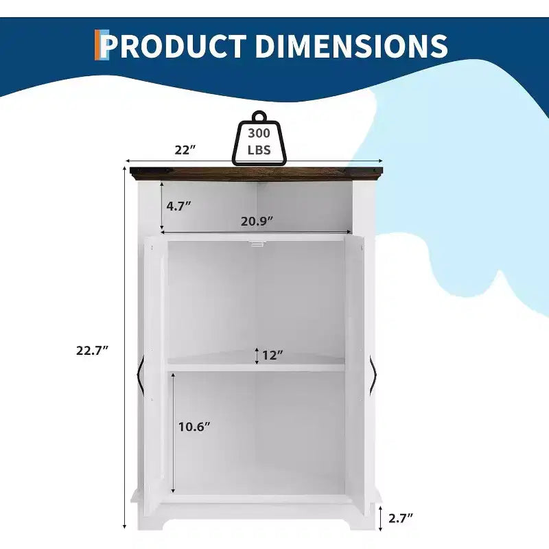 Meuble d'angle de rangement blanc, organisateur d'angle de style fermier avec tiroir et portes, petit meuble d'appoint compact pour salle de bain, cuisine, salon