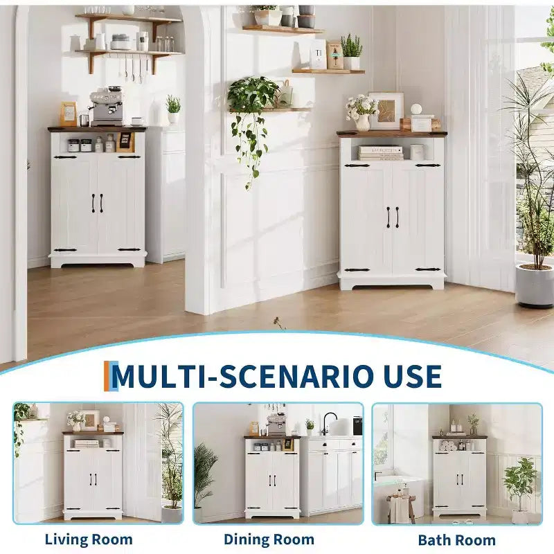 Meuble d'angle de rangement blanc, organisateur d'angle de style fermier avec tiroir et portes, petit meuble d'appoint compact pour salle de bain, cuisine, salon