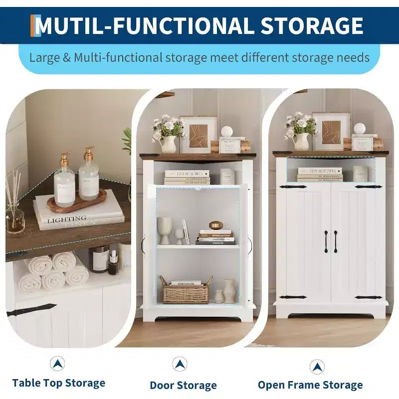 Meuble d'angle de rangement blanc, organisateur d'angle de style fermier avec tiroir et portes, petit meuble d'appoint compact pour salle de bain, cuisine, salon