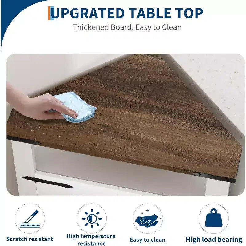Meuble d'angle de rangement blanc, organisateur d'angle de style fermier avec tiroir et portes, petit meuble d'appoint compact pour salle de bain, cuisine, salon