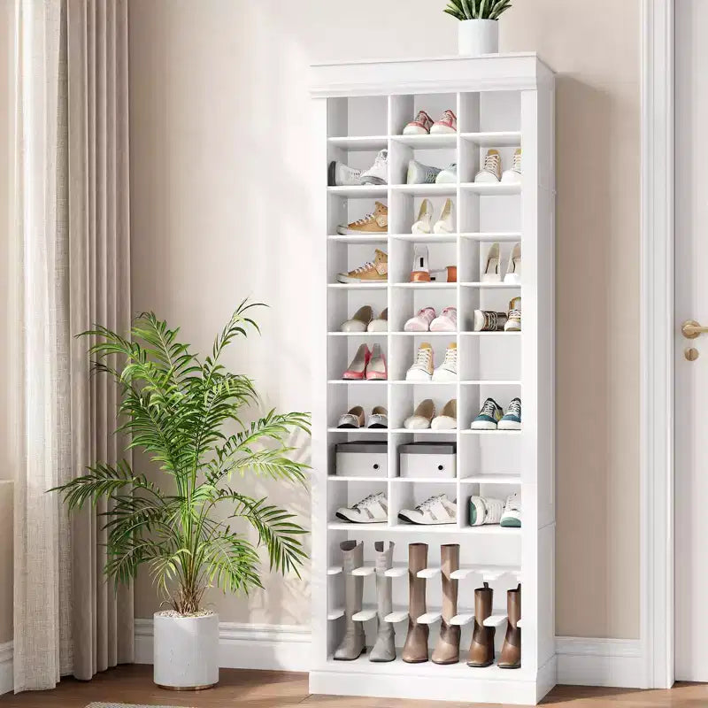 Meuble à chaussures 10 niveaux avec 27 casiers et porte-bottes, organisateur de chaussures autoportant de 186 cm de haut pour entrée, placard, salon