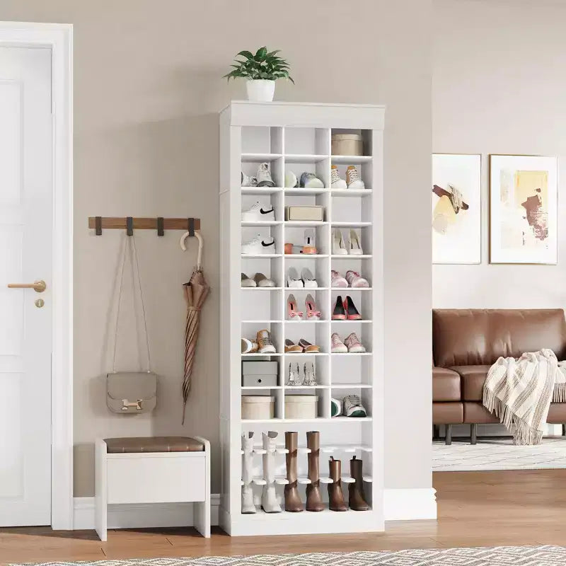 Meuble à chaussures 10 niveaux avec 27 casiers et porte-bottes, organisateur de chaussures autoportant de 186 cm de haut pour entrée, placard, salon