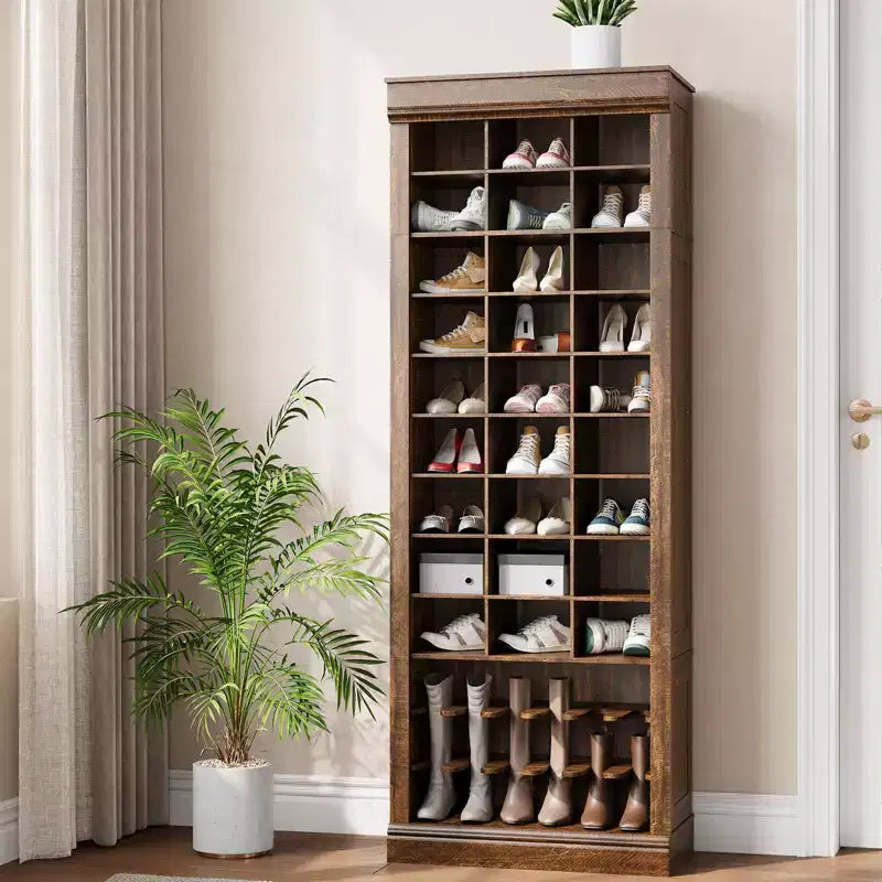 Meuble à chaussures 10 niveaux avec 27 casiers et porte-bottes, organisateur de chaussures autoportant de 186 cm de haut pour entrée, placard, salon