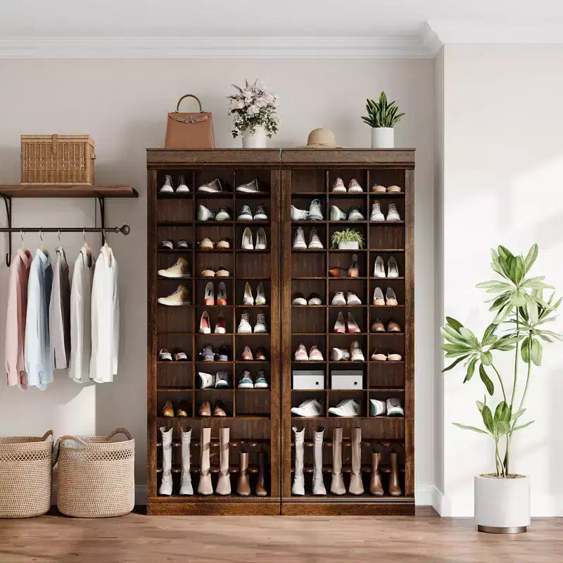 Meuble à chaussures 10 niveaux avec 27 casiers et porte-bottes, organisateur de chaussures autoportant de 186 cm de haut pour entrée, placard, salon