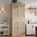 72 Kitchen Pantry Cabinet, Freestanding Storage Cabinet with 4 Woven Panel Doors, 1 Drawer & 4 Adjustable Shelves, Wood Cupboard for Dining Room