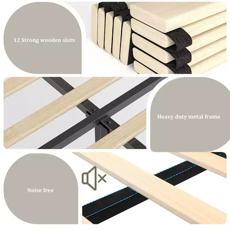 Cadre de lit rembourré en velours GustoWave avec tête de lit de 129 cm de hauteur, station de recharge USB, lumières LED